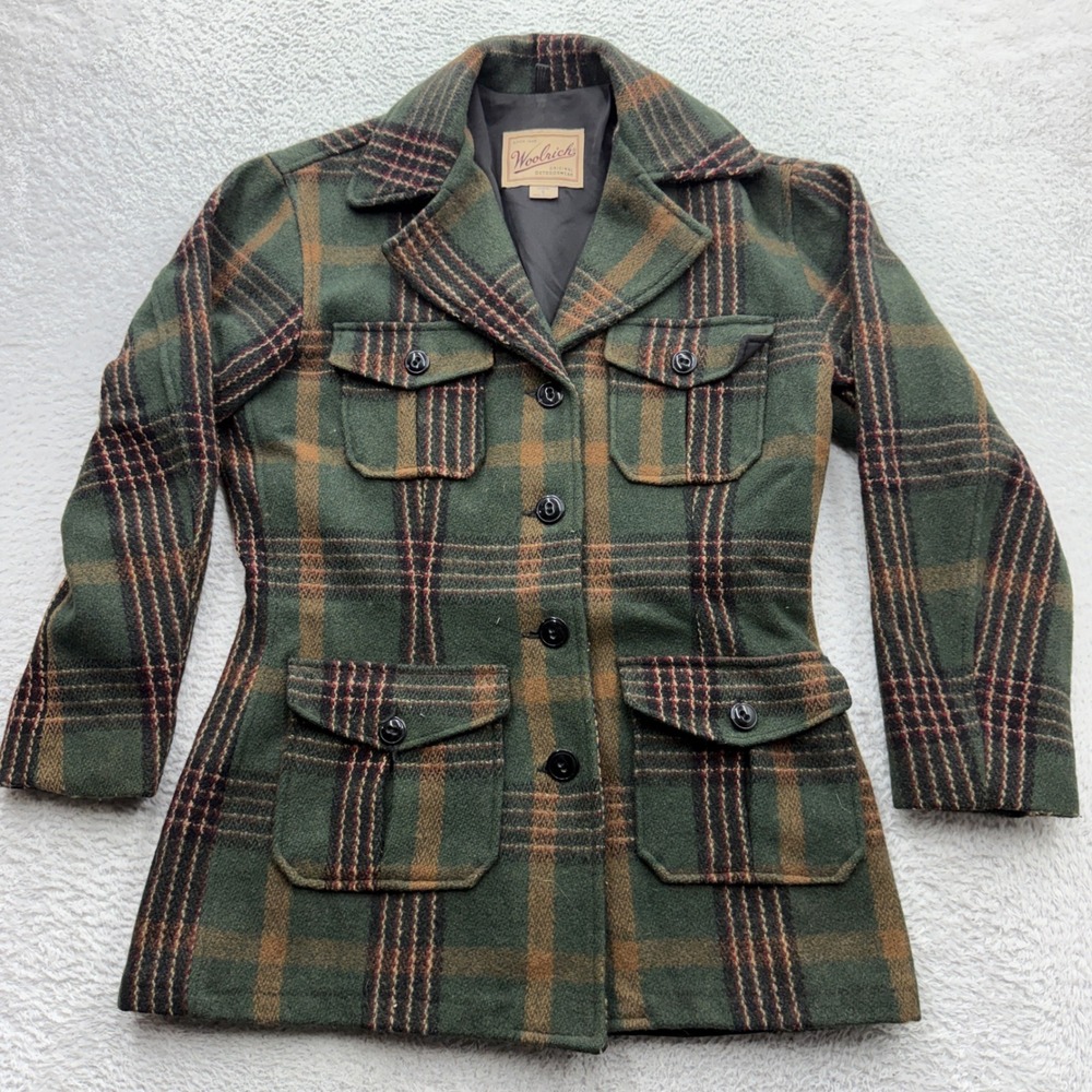 Woolrich Womens Green Plaid Wool Field Jacket Made in USA Small 11652